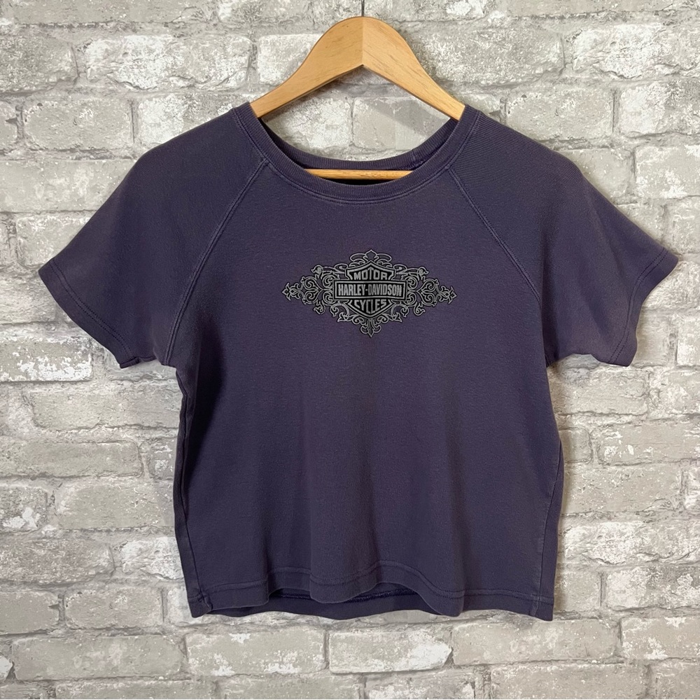 Vintage 1999 Harley Davidson Women's XL Purple Short Sleeve Sweatshirt Santa Fe
